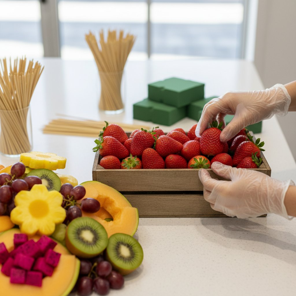 Quickzonedesk team preparing fruit bouquets